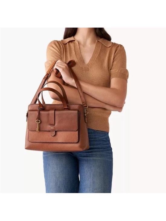 Fossil Handbags - Fossil Tan/Brown Leather Satchel with Front Pocket